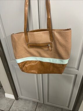 Women's Two-Tone Tan & Light Blue Tote Bag